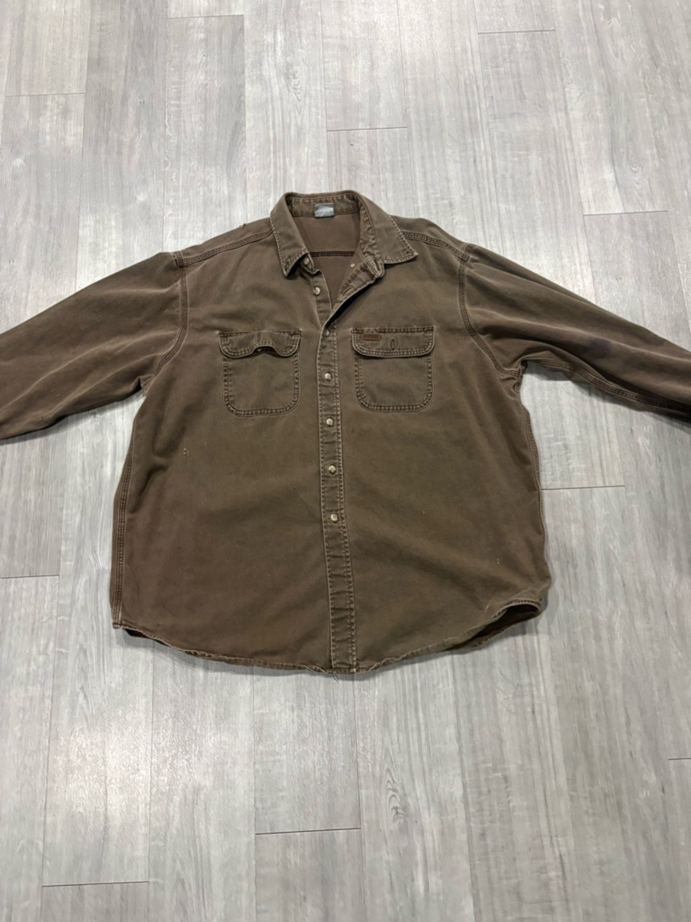 Vintage CARHARTT Mens Long Sleeve Shirt Button Up Jacket 2XL Suede / Denim READ!